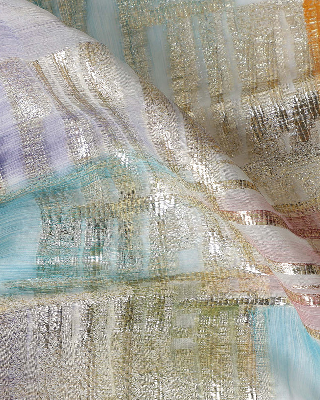 Teal-Rose Multicolor Silk Chiffon Garbasaar Fabric Piece