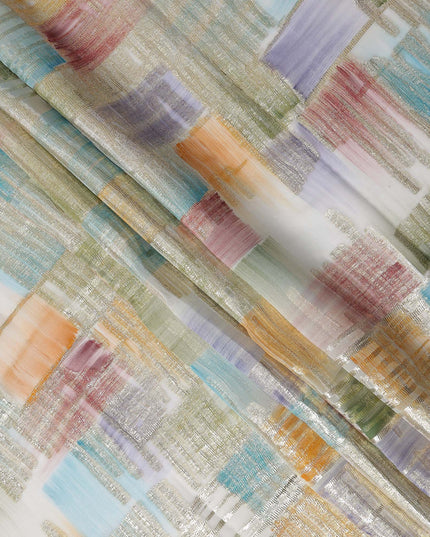 Teal-Rose Multicolor Silk Chiffon Garbasaar Fabric Piece