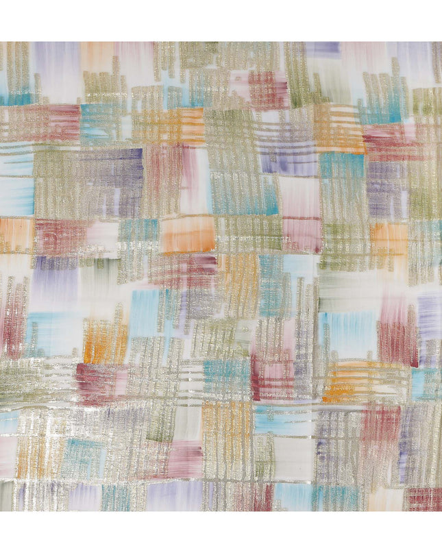 Teal-Rose Multicolor Silk Chiffon Garbasaar Fabric Piece