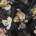 Onyx Black Bouquet Cotton Satin Fabric
