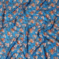 Cerulean Blue Bouquet Cotton Satin Fabric