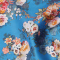 Cerulean Blue Bouquet Cotton Satin Fabric