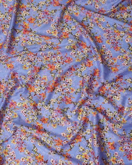 Periwinkle Blue Floral Cotton Satin Fabric