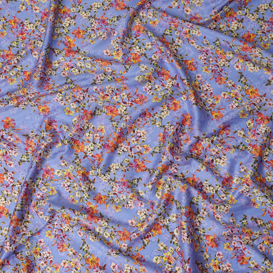 Periwinkle Blue Floral Cotton Satin Fabric