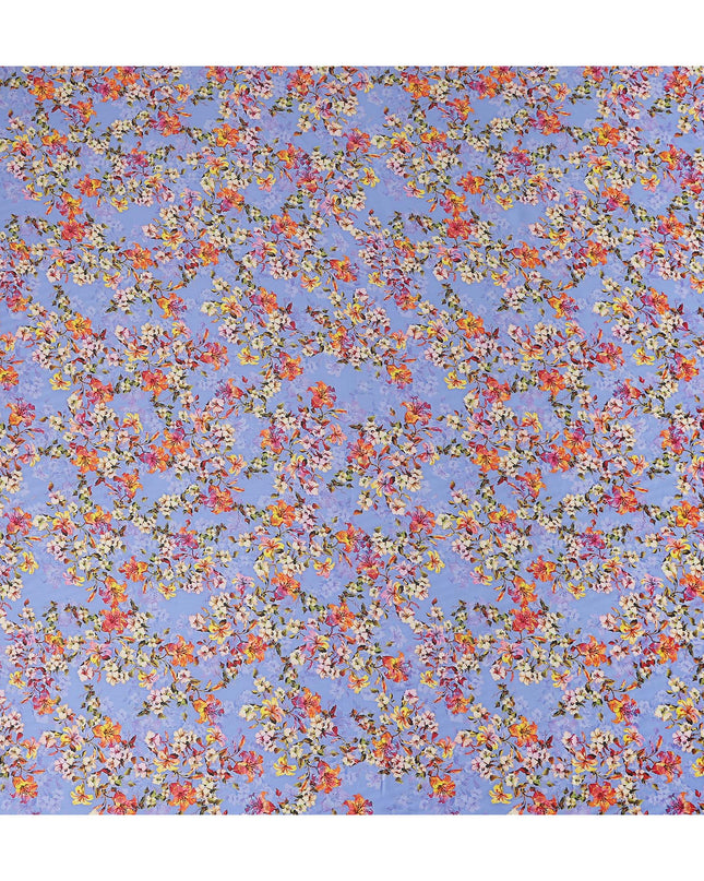 Periwinkle Blue Floral Cotton Satin Fabric