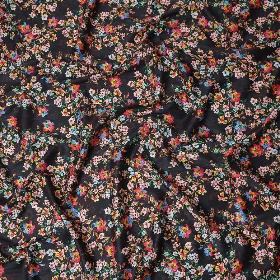 Vibrant Multicolor Floral Cotton Satin Fabric
