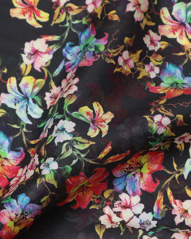 Vibrant Multicolor Floral Cotton Satin Fabric