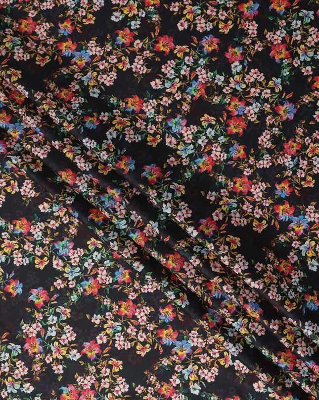 Vibrant Multicolor Floral Cotton Satin Fabric