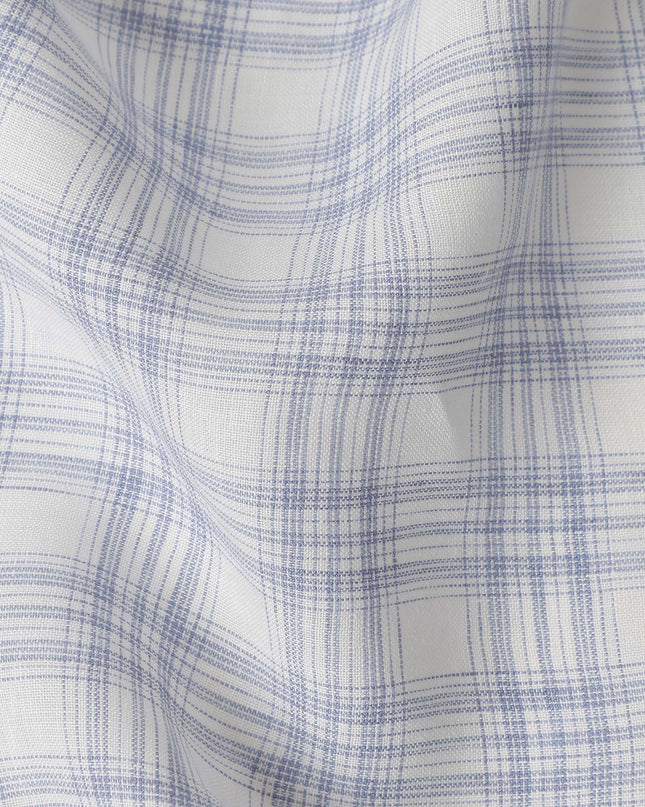 Ivory White Windowpane Cotton Shirting Fabric 150cm