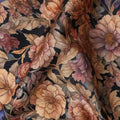 Jet Black Floral Cotton Satin Fabric by Meter