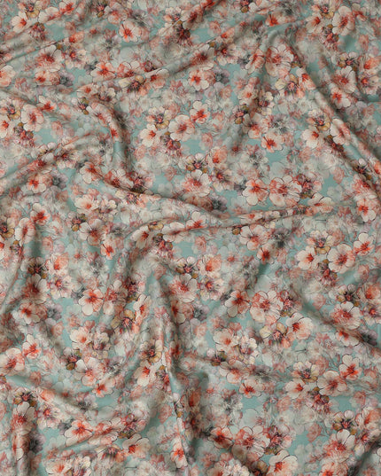 Sage Green Floral Cotton Satin Fabric Online