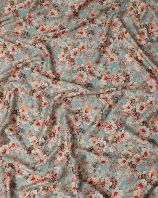 Sage Green Floral Cotton Satin Fabric Online