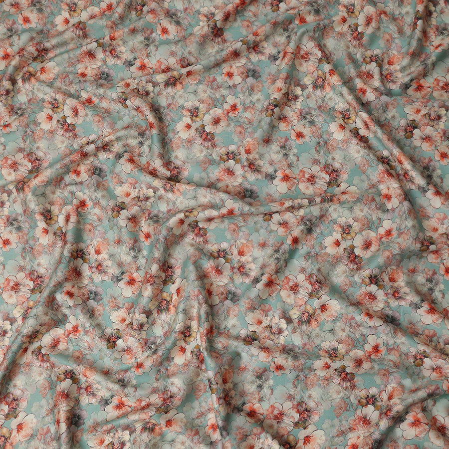 Sage Green Floral Cotton Satin Fabric Online