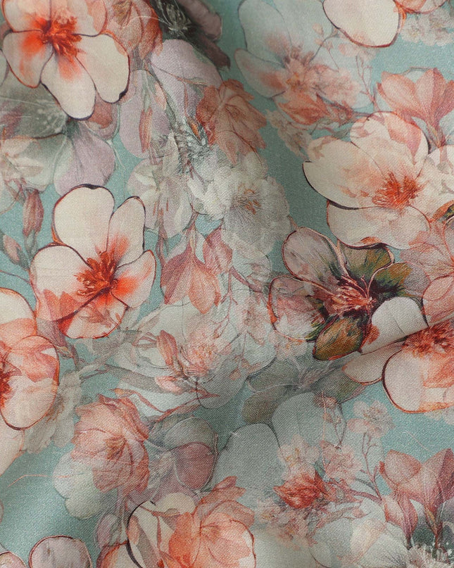 Sage Green Floral Cotton Satin Fabric Online
