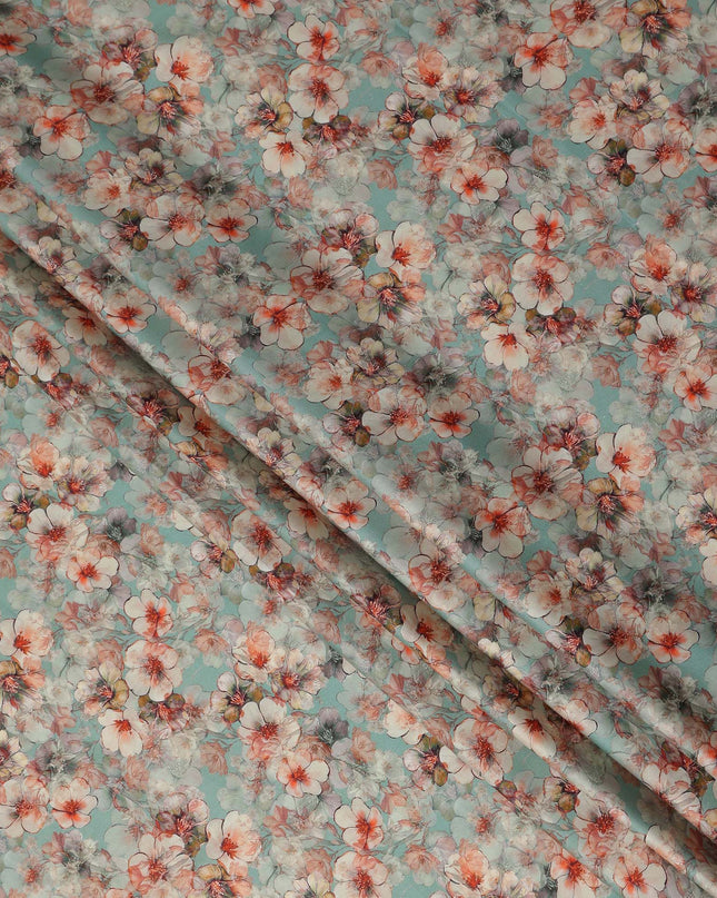 Sage Green Floral Cotton Satin Fabric Online