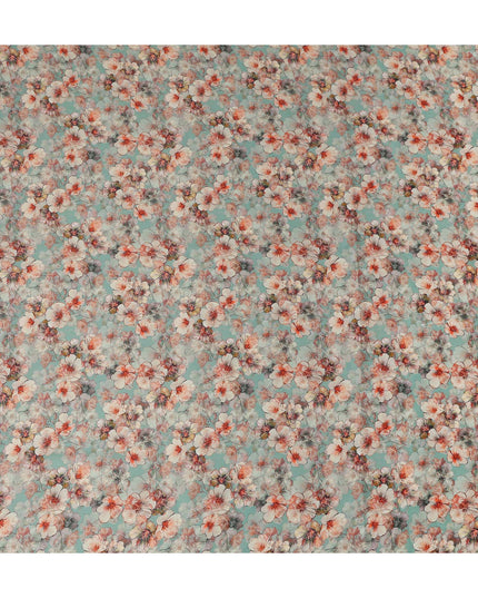 Sage Green Floral Cotton Satin Fabric Online
