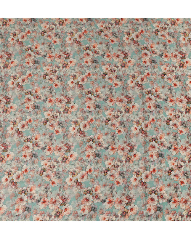 Sage Green Floral Cotton Satin Fabric Online
