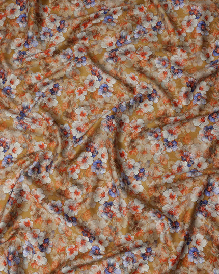 Amber Gold Floral Cotton Satin Fabric Online