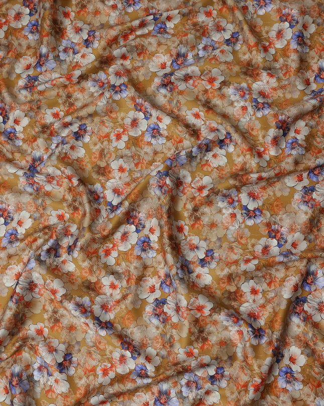 Amber Gold Floral Cotton Satin Fabric Online