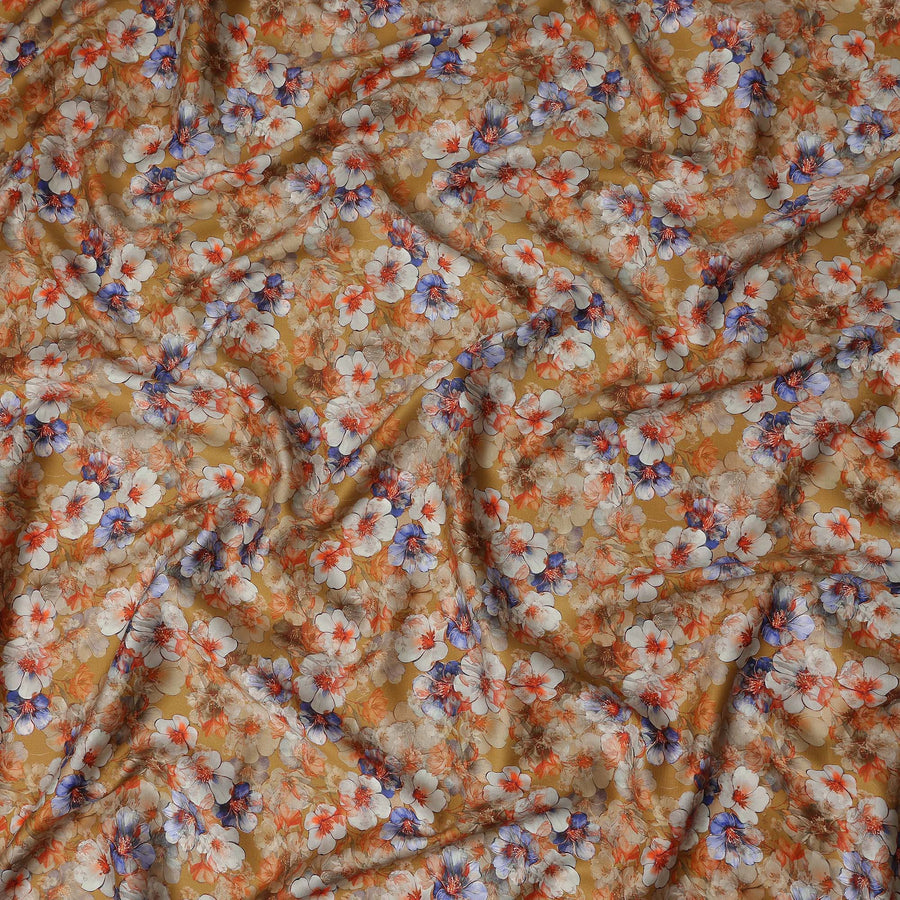 Amber Gold Floral Cotton Satin Fabric Online