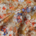 Amber Gold Floral Cotton Satin Fabric Online