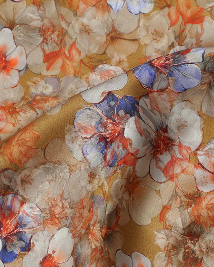 Amber Gold Floral Cotton Satin Fabric Online