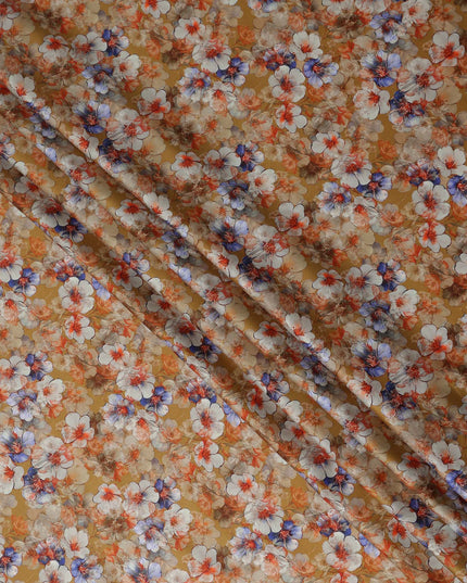 Amber Gold Floral Cotton Satin Fabric Online