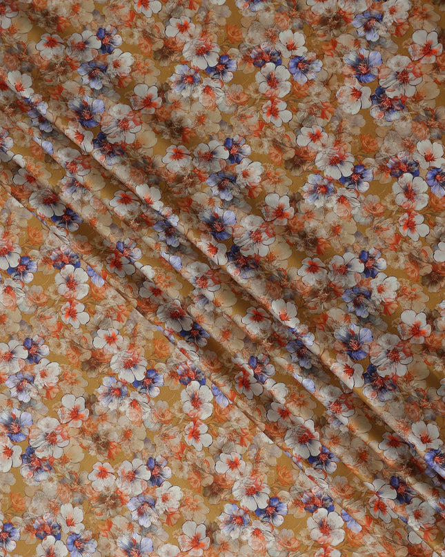 Amber Gold Floral Cotton Satin Fabric Online