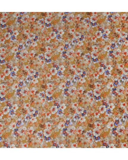 Amber Gold Floral Cotton Satin Fabric Online