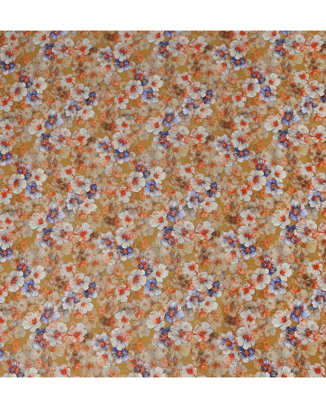 Amber Gold Floral Cotton Satin Fabric Online