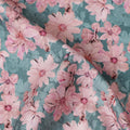 Teal Green Floral Cotton Satin Fabric