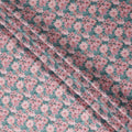 Teal Green Floral Cotton Satin Fabric