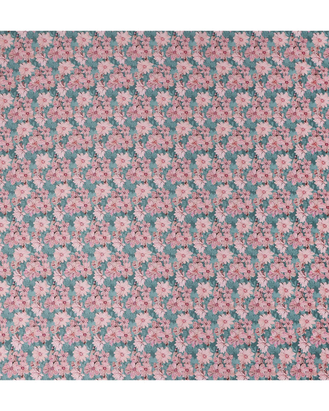 Teal Green Floral Cotton Satin Fabric