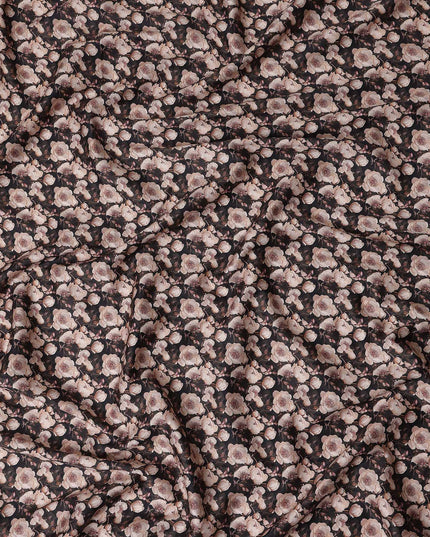 Charcoal Black Floral Cotton Satin Fabric