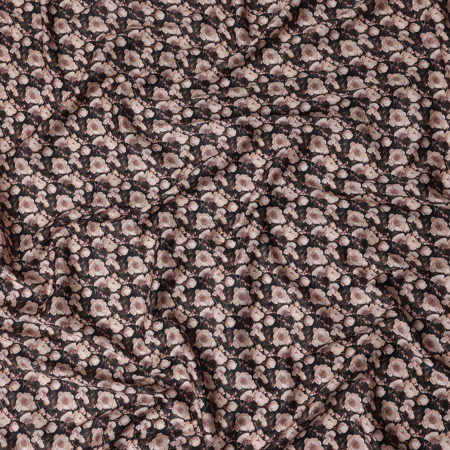 Charcoal Black Floral Cotton Satin Fabric