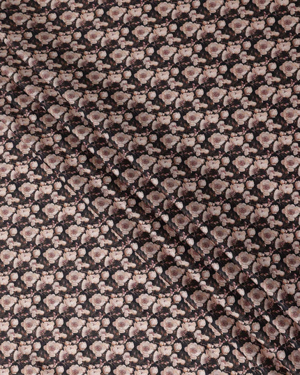 Charcoal Black Floral Cotton Satin Fabric