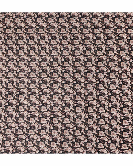Charcoal Black Floral Cotton Satin Fabric