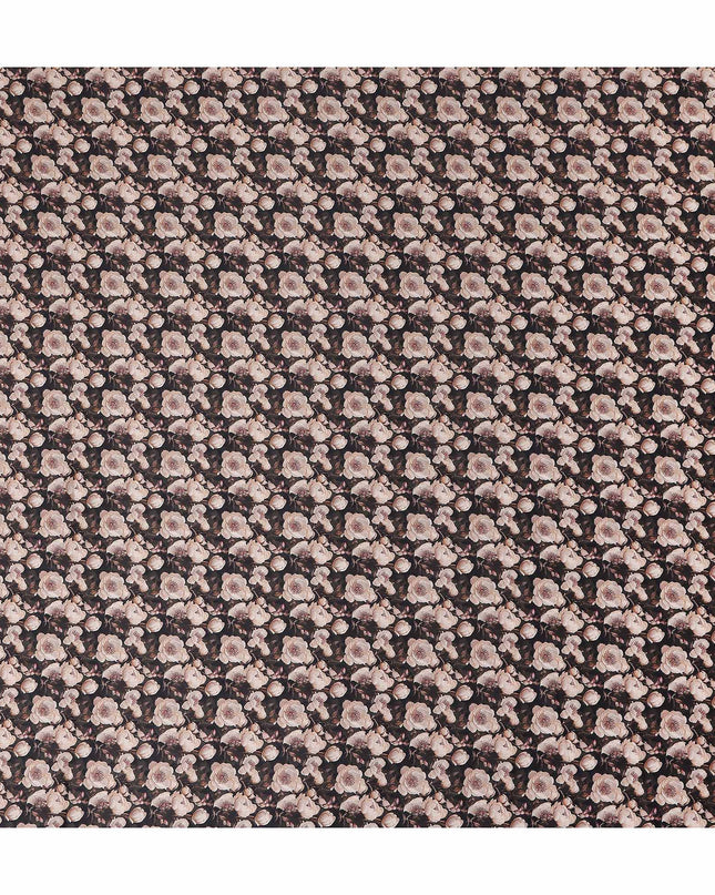 Charcoal Black Floral Cotton Satin Fabric