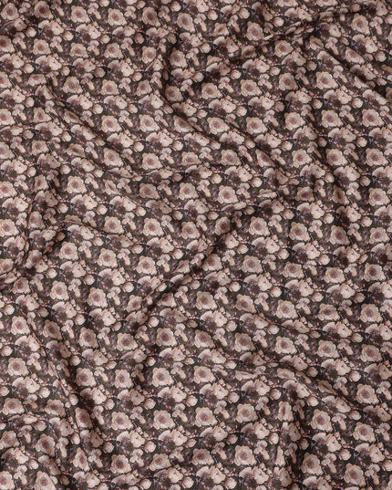 Olive Brown Floral Cotton Satin Fabric