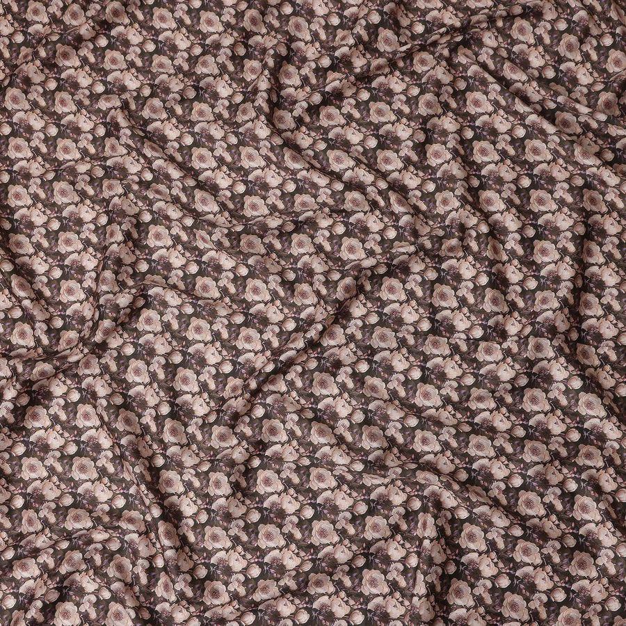 Olive Brown Floral Cotton Satin Fabric