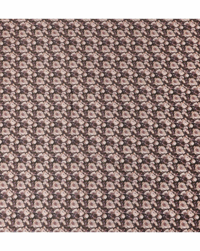 Olive Brown Floral Cotton Satin Fabric