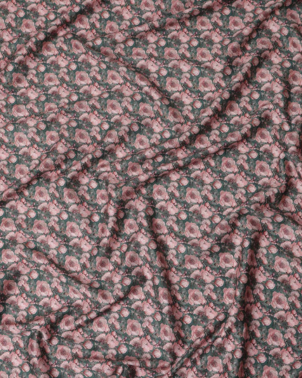 Forest Green Floral Cotton Satin Fabric