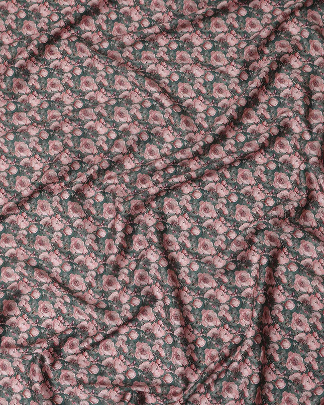 Forest Green Floral Cotton Satin Fabric