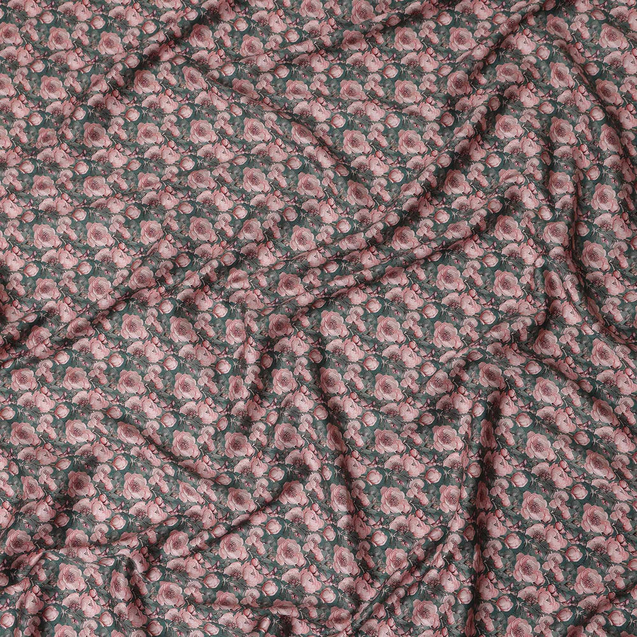 Forest Green Floral Cotton Satin Fabric