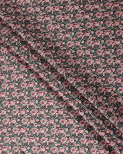 Forest Green Floral Cotton Satin Fabric