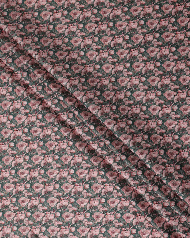 Forest Green Floral Cotton Satin Fabric