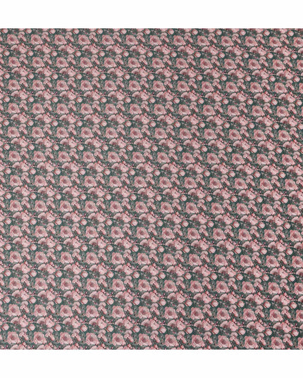Forest Green Floral Cotton Satin Fabric