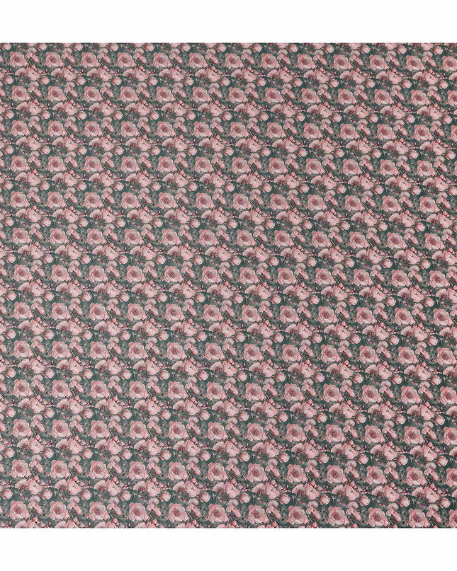 Forest Green Floral Cotton Satin Fabric