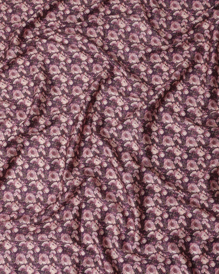 Plum Purple Floral Cotton Satin Fabric
