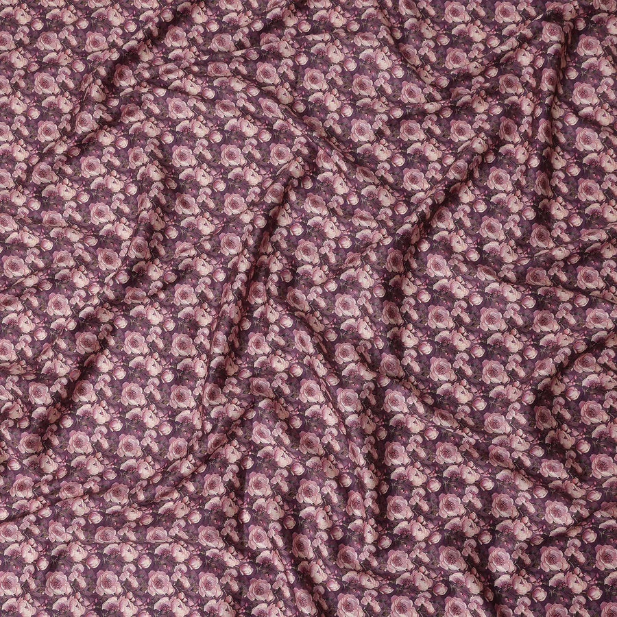 Plum Purple Floral Cotton Satin Fabric